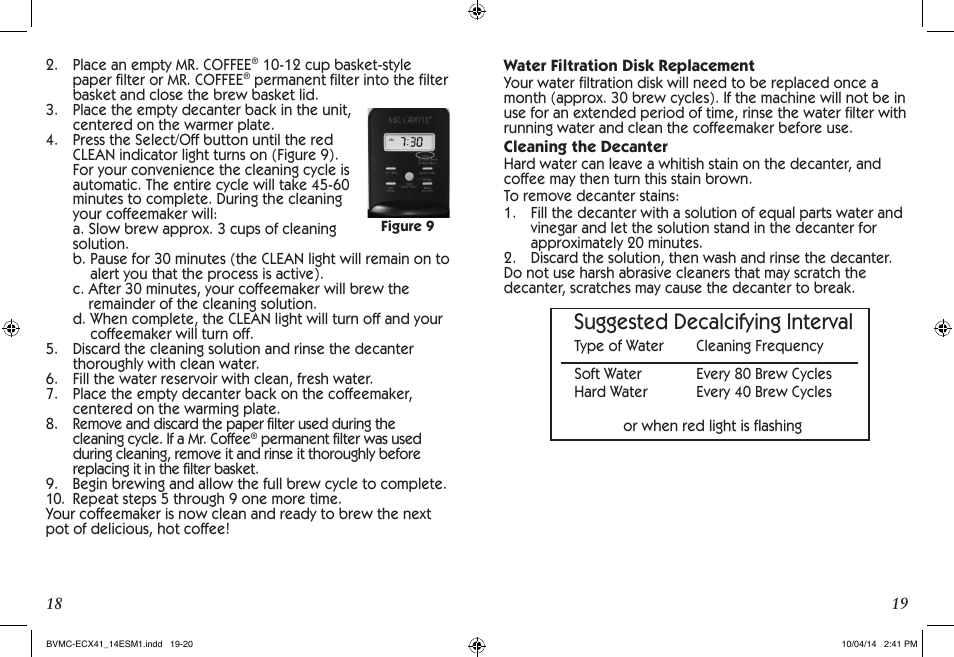 Suggested decalcifying interval | Mr. Coffee BVMC-ECX User Manual | Page 10 / 29