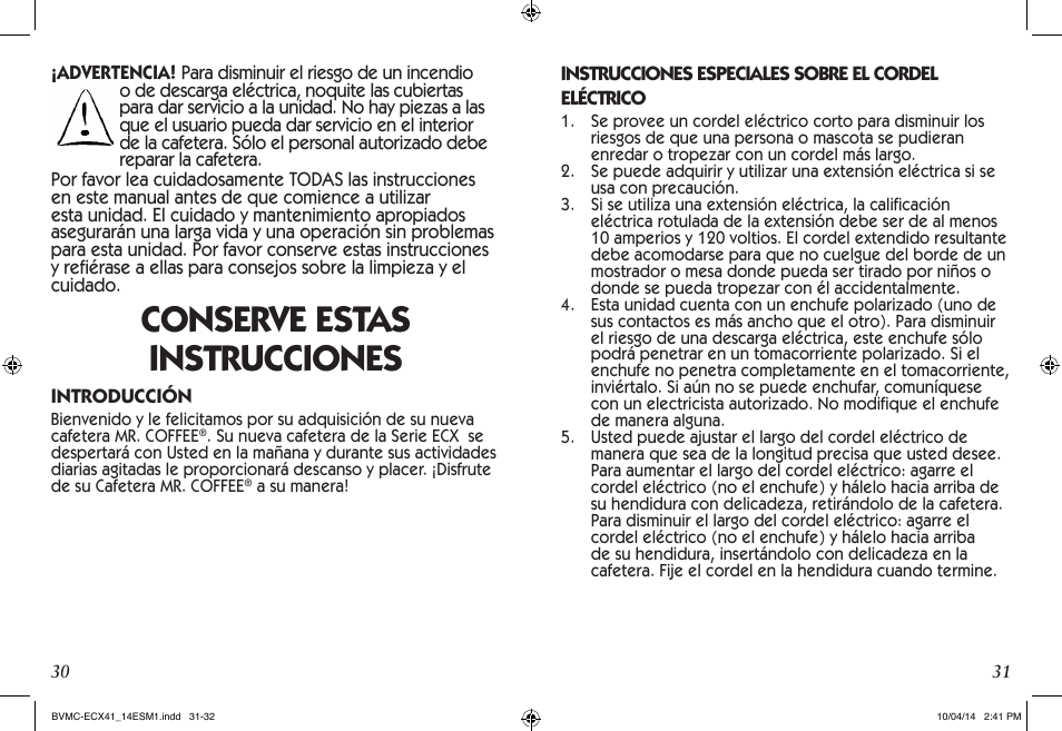 Conserve estas instrucciones | Mr. Coffee BVMC-ECX User Manual | Page 16 / 29