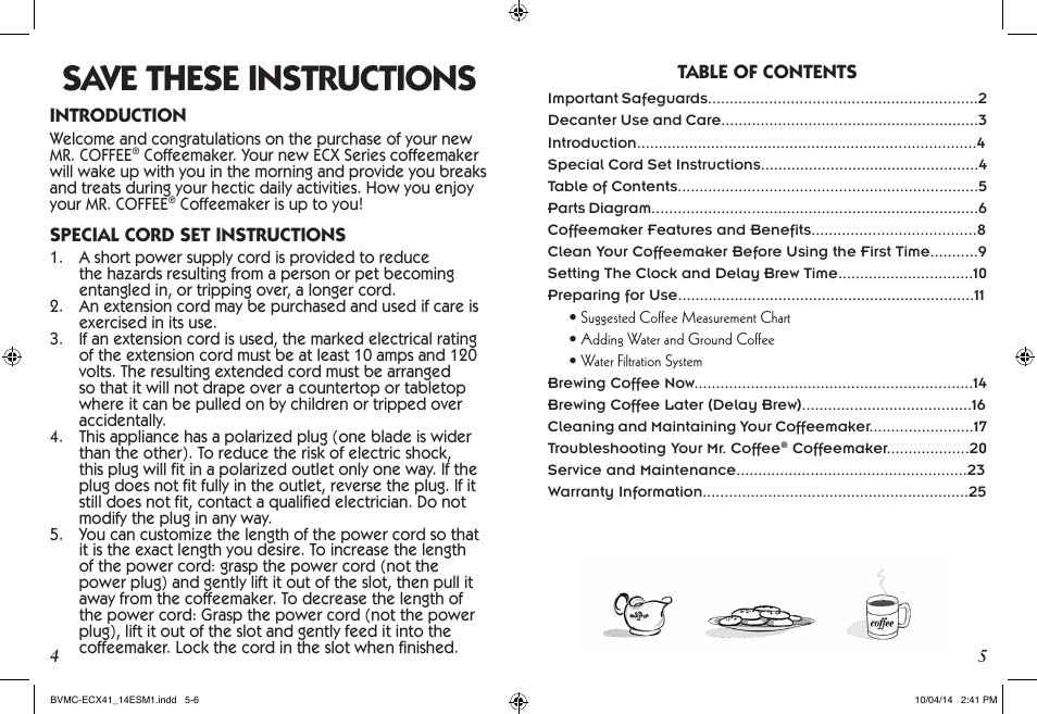 Save these instructions | Mr. Coffee BVMC-ECX User Manual | Page 3 / 29