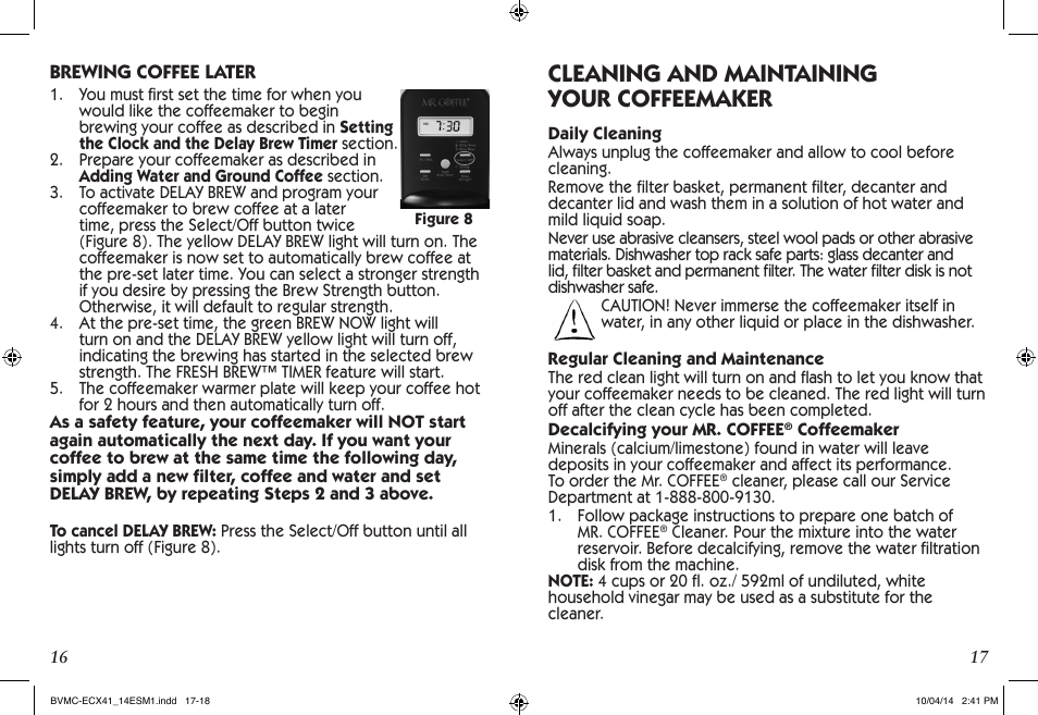 Cleaning and maintaining your coffeemaker | Mr. Coffee BVMC-ECX User Manual | Page 9 / 29