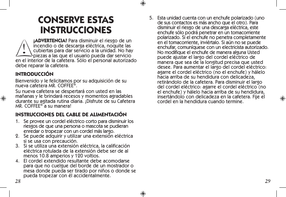Conserve estas instrucciones | Mr. Coffee SCTX Series User Manual | Page 15 / 26