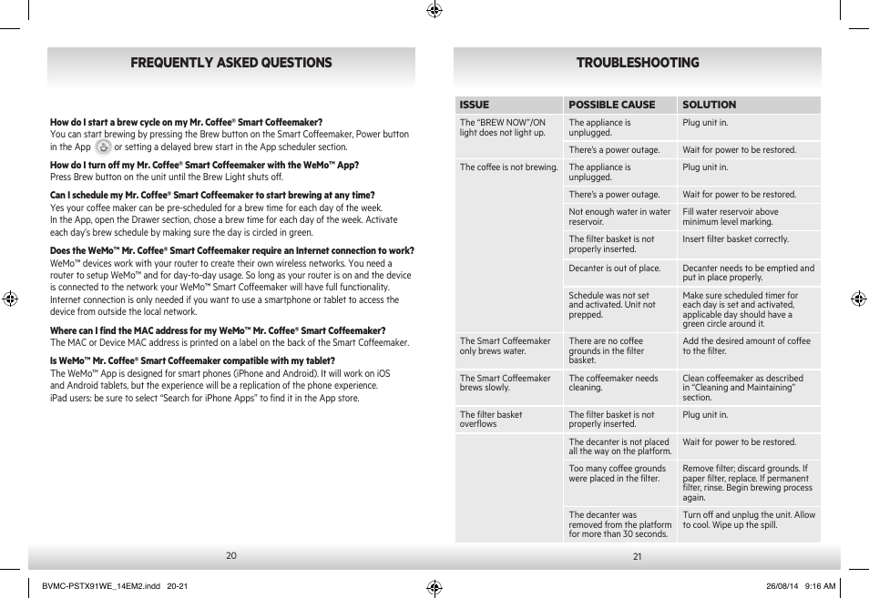 Frequently asked questions, Troubleshooting | Mr. Coffee PSTX91WE User Manual | Page 11 / 13