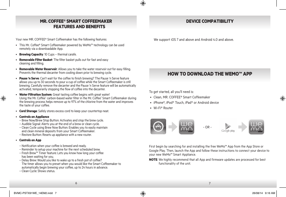 How to download the wemo™ app, Device compatibility | Mr. Coffee PSTX91WE User Manual | Page 4 / 13