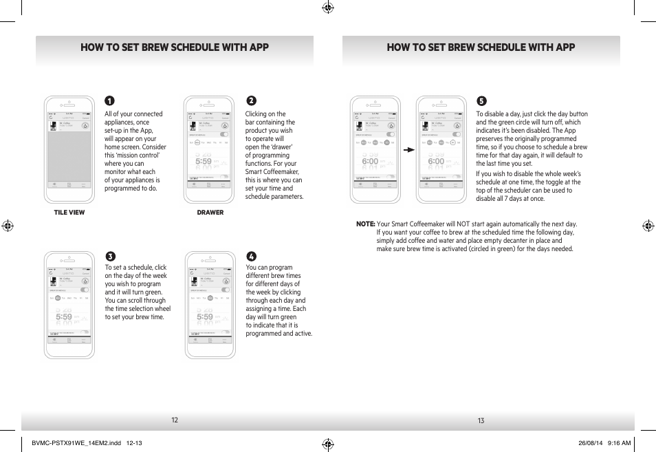 How to set brew schedule with app | Mr. Coffee PSTX91WE User Manual | Page 7 / 13