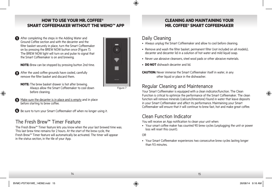 The fresh brew™ timer feature, Daily cleaning, Regular cleaning and maintenance | Clean function indicator | Mr. Coffee PSTX91WE User Manual | Page 8 / 13