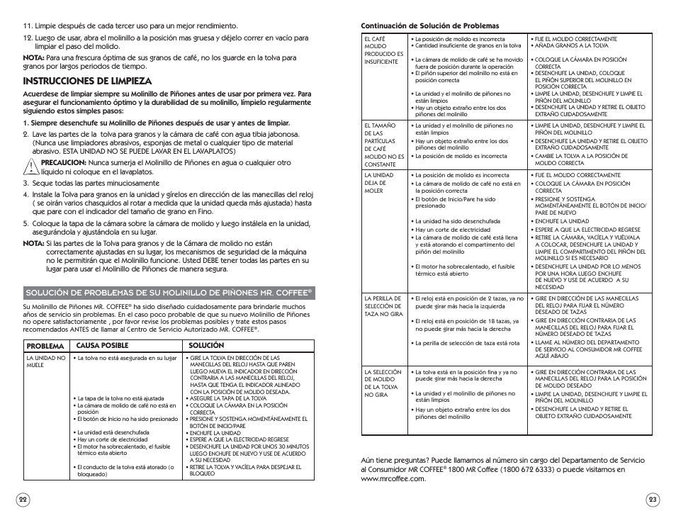Instrucciones de limpieza | Mr. Coffee BMH Series User Manual | Page 12 / 14
