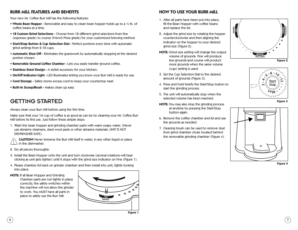 Getting started, Burr mill features and benefits, How to use your burr mill | Mr. Coffee BMH Series User Manual | Page 4 / 14