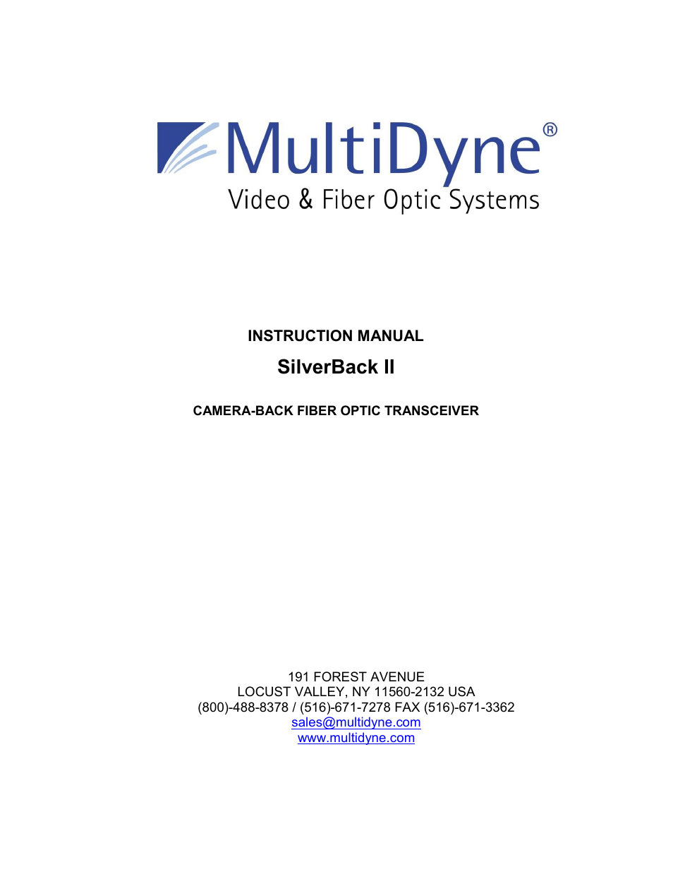 MultiDyne SilverBack II User Manual | 32 pages