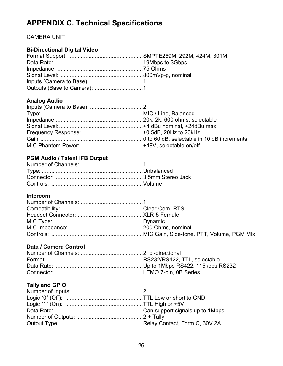 Appendix c. technical specifications | MultiDyne SilverBack II User Manual | Page 29 / 32