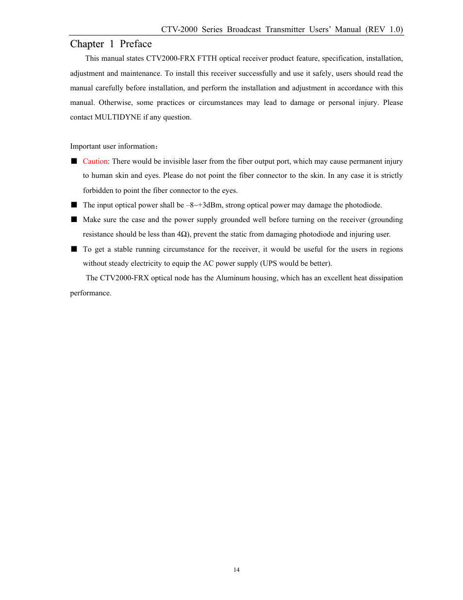 MultiDyne CTV-2000-FRX User Manual | Page 14 / 18