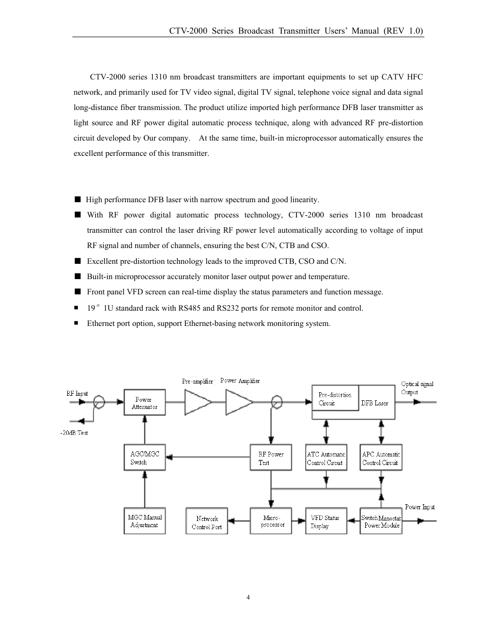 Chapter 1 overview, Chapter 2 features, Chapter 3 internal function block | MultiDyne CTV-2000-FRX User Manual | Page 4 / 18