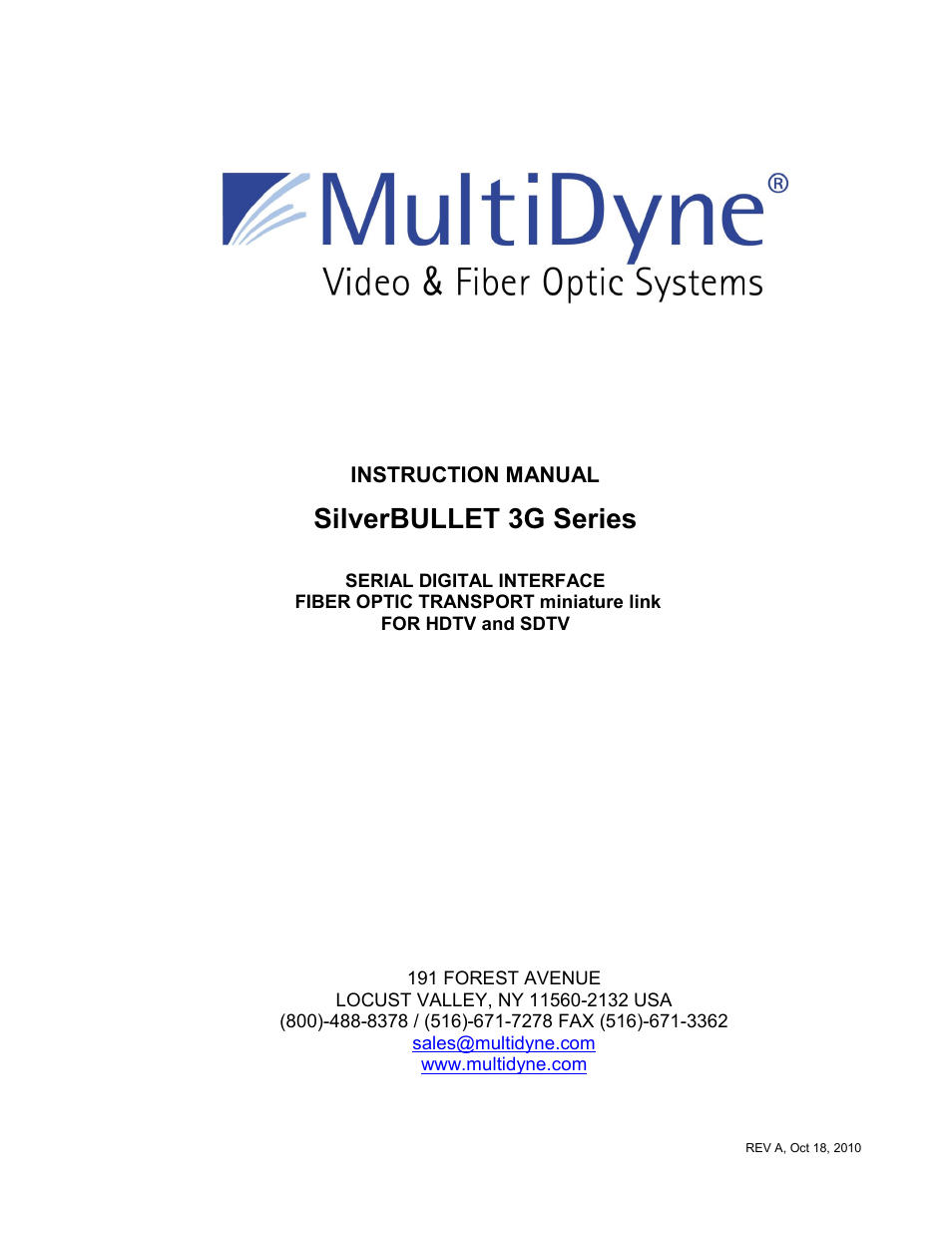 MultiDyne SilverBULLET 3G Series User Manual | 7 pages