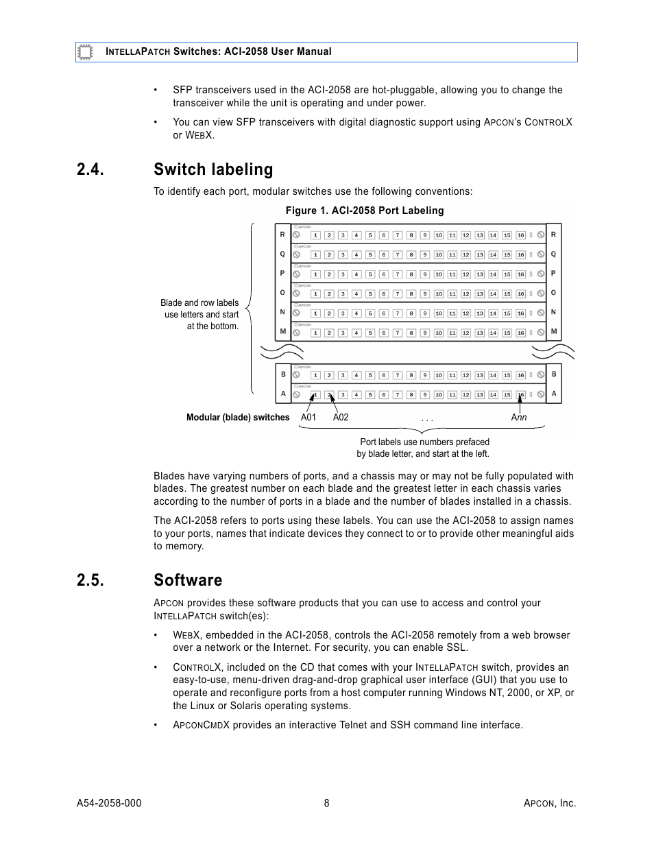 Switch labeling, Software | MultiDyne ACI-2058 User Manual | Page 12 / 200