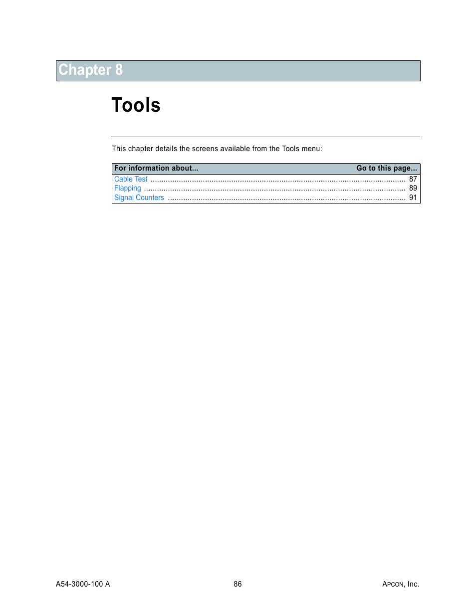 Chapter 8: tools, Tools, Chapter 8 | MultiDyne ACI-2058 User Manual | Page 125 / 200