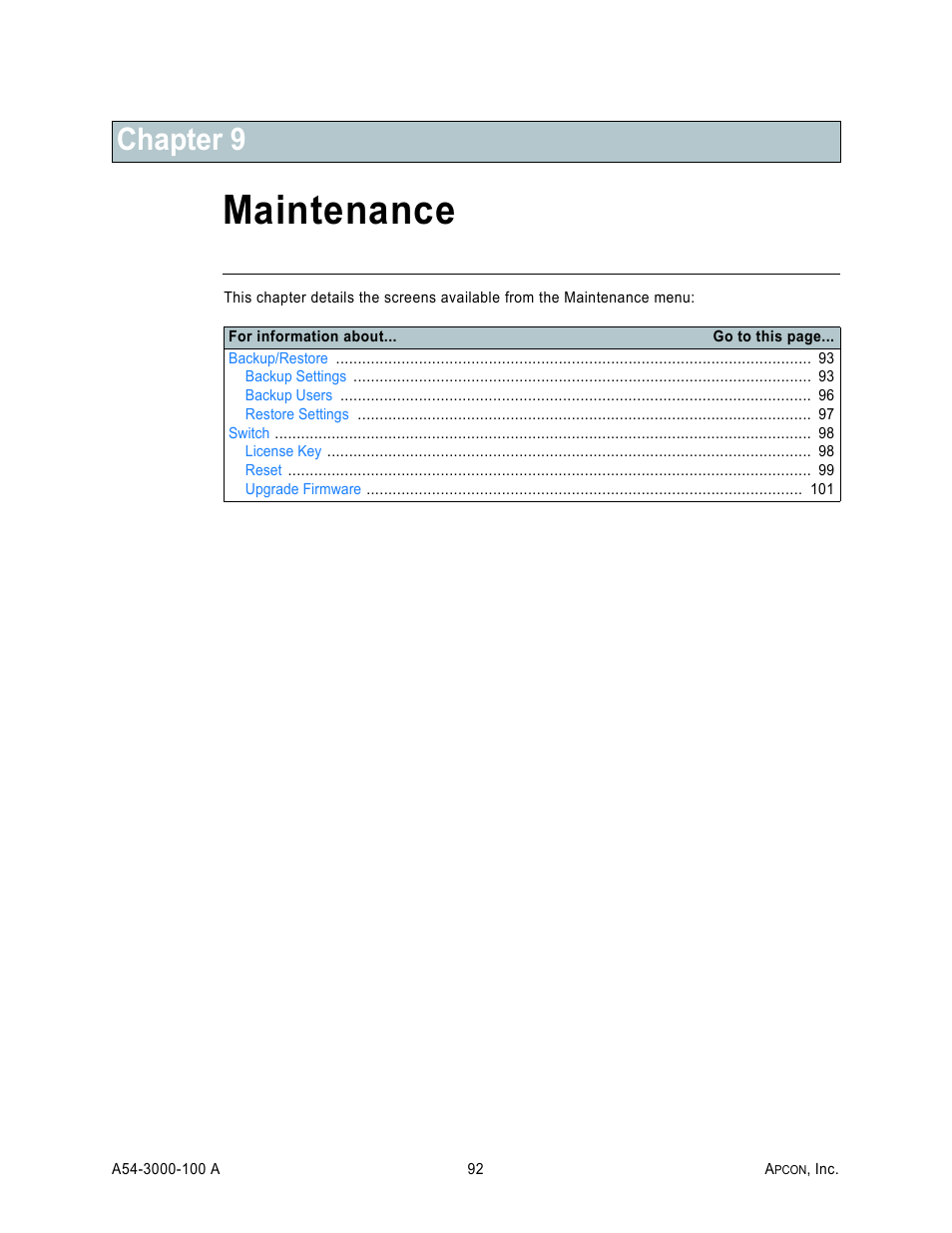 Chapter 9: maintenance, Maintenance, Chapter 9 | MultiDyne ACI-2058 User Manual | Page 131 / 200