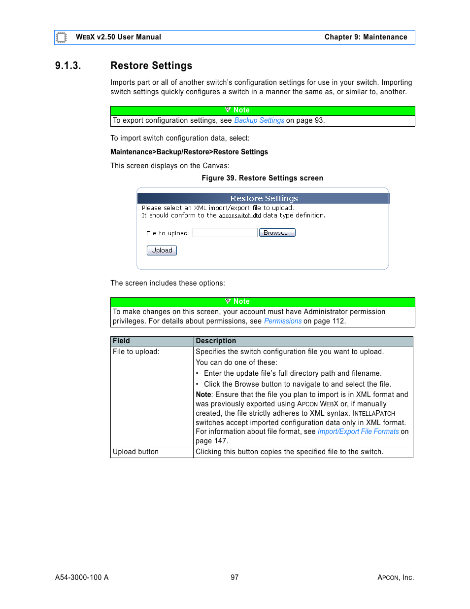 Restore settings, Figure 39. restore settings screen | MultiDyne ACI-2058 User Manual | Page 136 / 200