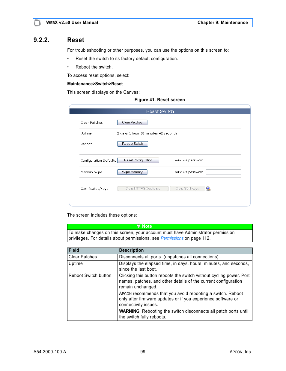 Reset, Figure 41. reset screen | MultiDyne ACI-2058 User Manual | Page 138 / 200