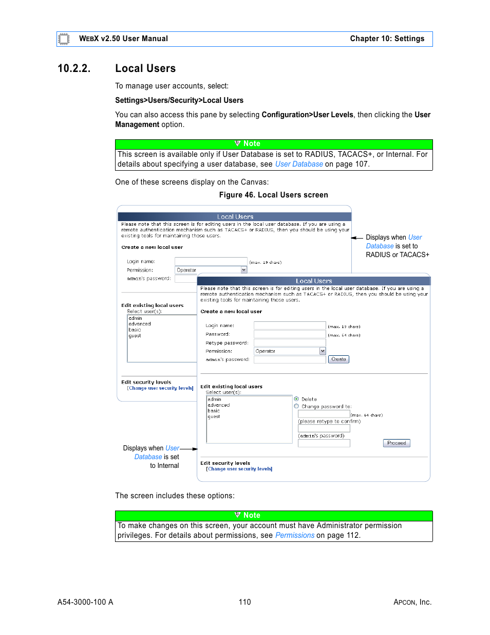 Local users, Figure 46. local users screen | MultiDyne ACI-2058 User Manual | Page 149 / 200