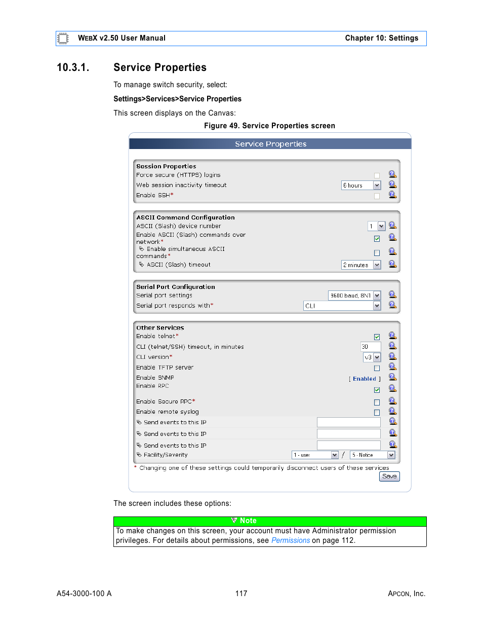 Service properties, Figure 49. service properties screen | MultiDyne ACI-2058 User Manual | Page 156 / 200