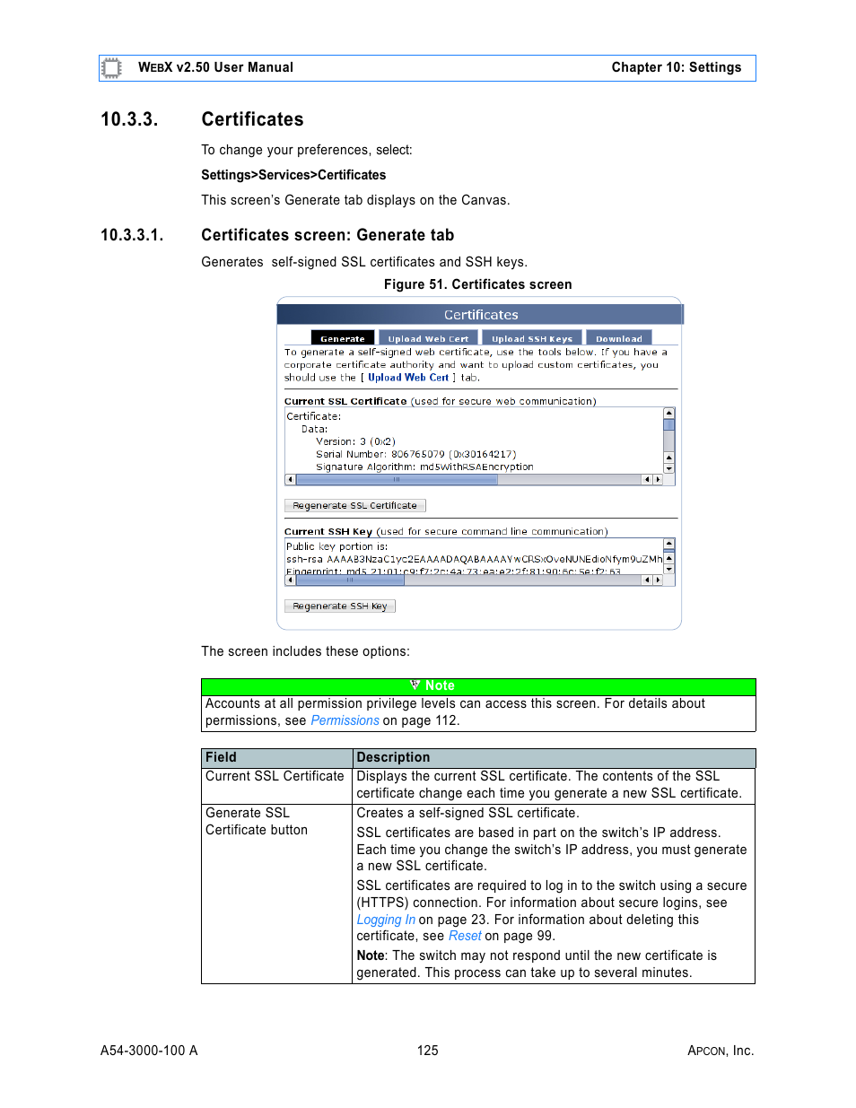 Certificates, Certificates screen: generate tab, Figure 51. certificates screen | MultiDyne ACI-2058 User Manual | Page 164 / 200