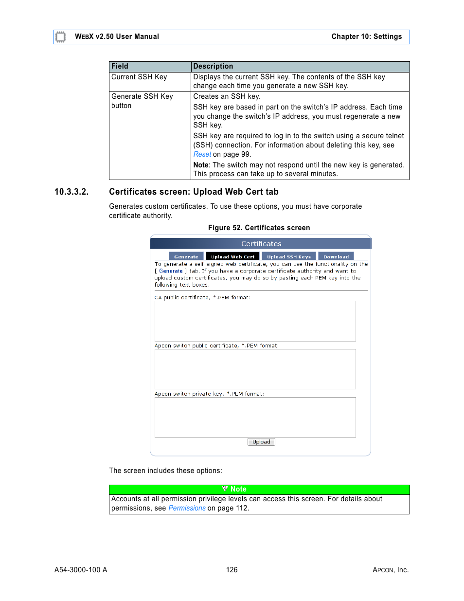 Certificates screen: upload web cert tab, Figure 52. certificates screen | MultiDyne ACI-2058 User Manual | Page 165 / 200