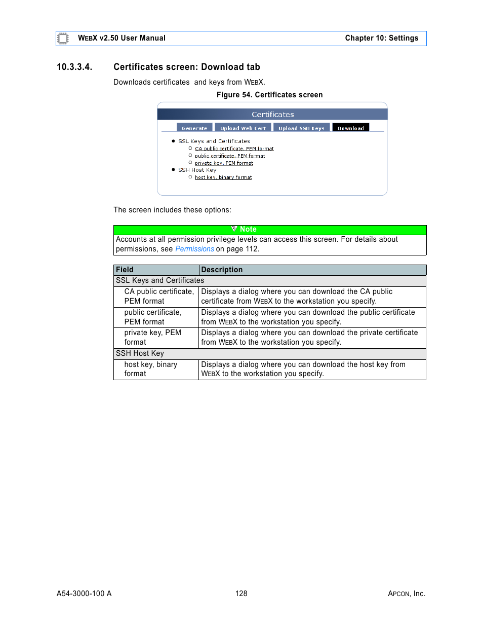 Certificates screen: download tab, Figure 54. certificates screen | MultiDyne ACI-2058 User Manual | Page 167 / 200