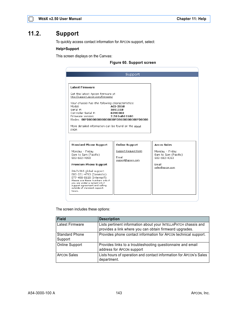 Support, Figure 60. support screen | MultiDyne ACI-2058 User Manual | Page 182 / 200