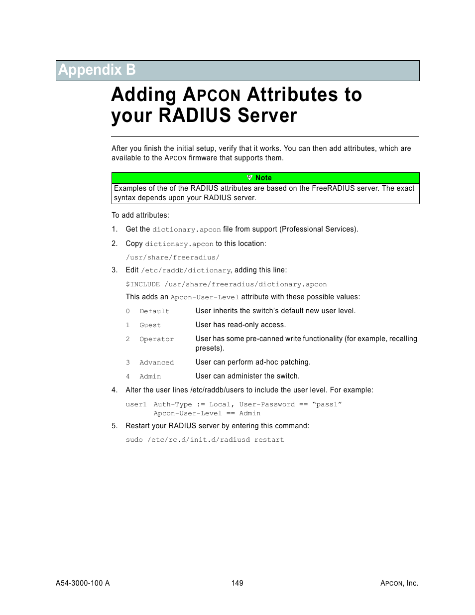 Appendix b: adding a, Appendix b, adding a, Pcon | Attributes to your radius server, Adding a, Appendix b | MultiDyne ACI-2058 User Manual | Page 188 / 200