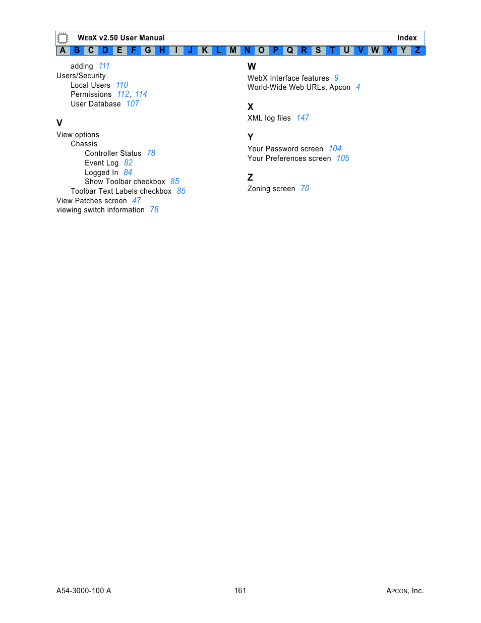 V w x y z | MultiDyne ACI-2058 User Manual | Page 200 / 200