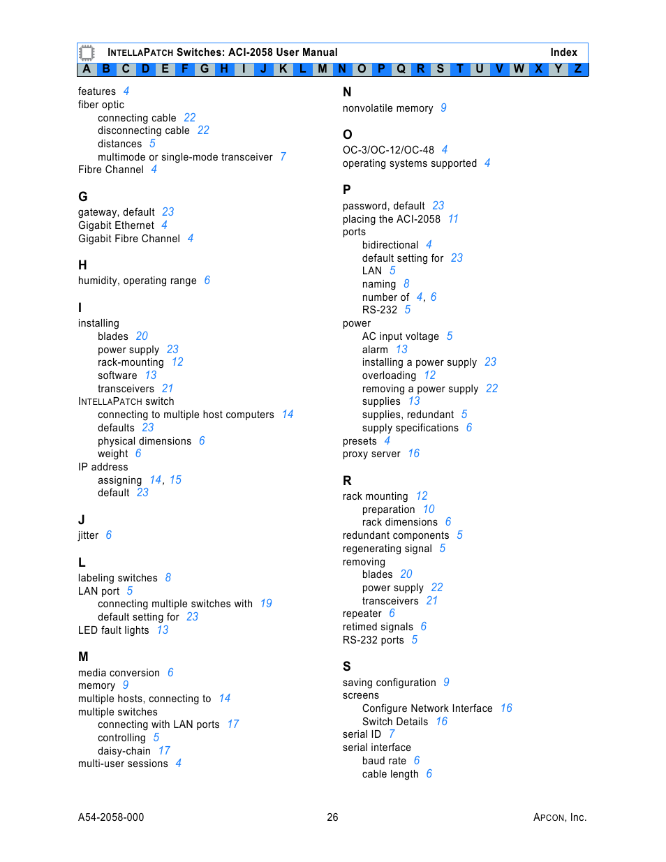 J k l m n o p q r s | MultiDyne ACI-2058 User Manual | Page 30 / 200