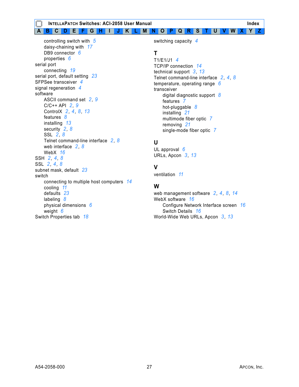 T u v w | MultiDyne ACI-2058 User Manual | Page 31 / 200