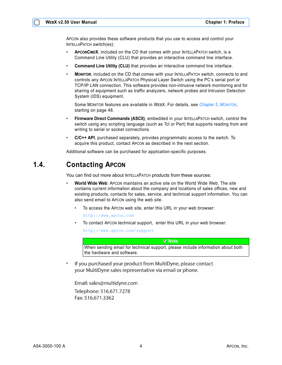 Contacting apcon, Contacting a, Pcon | MultiDyne ACI-2058 User Manual | Page 43 / 200