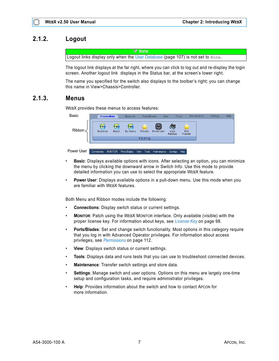 Logout, Menus | MultiDyne ACI-2058 User Manual | Page 46 / 200