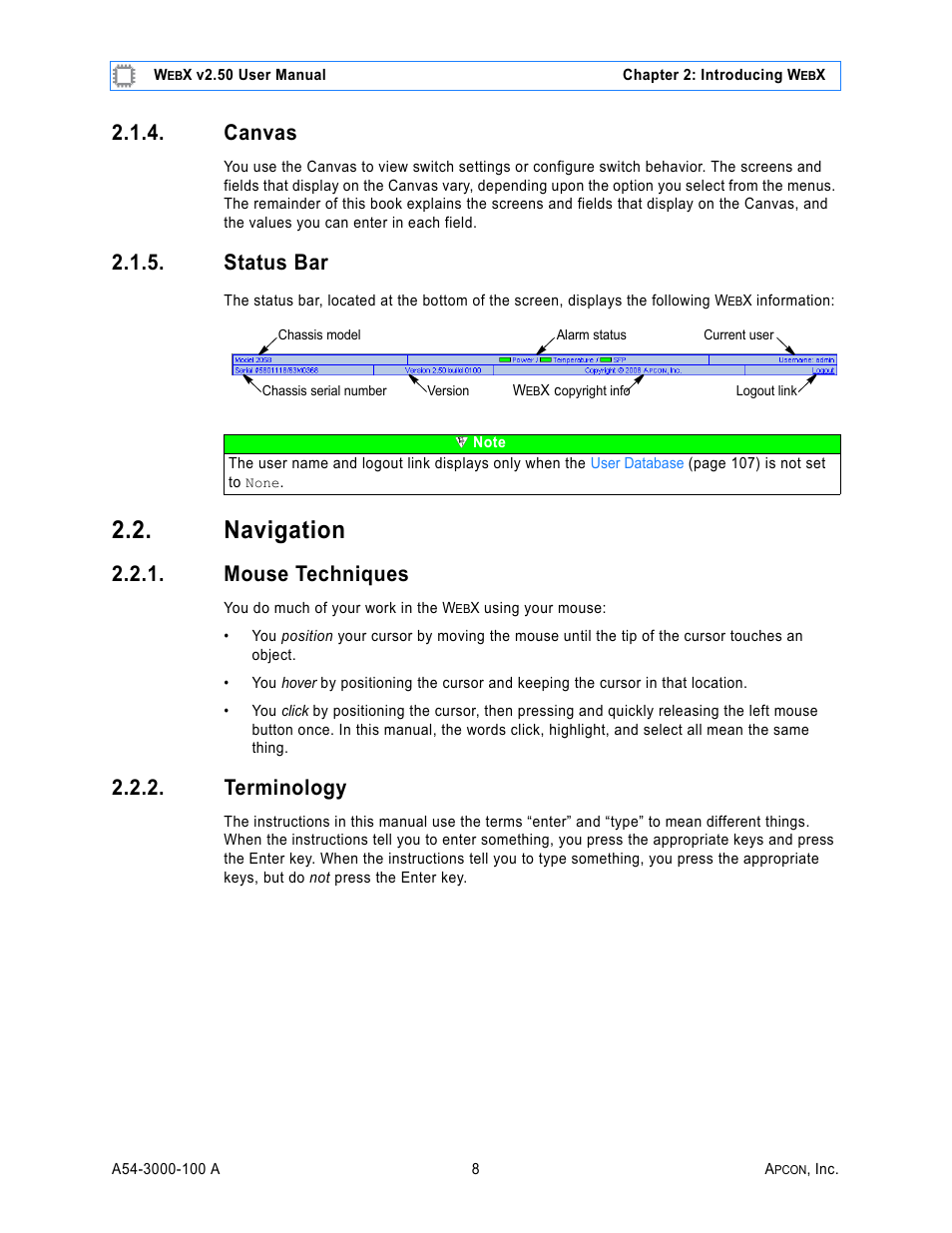 Canvas, Status bar, Navigation | Mouse techniques, Terminology | MultiDyne ACI-2058 User Manual | Page 47 / 200