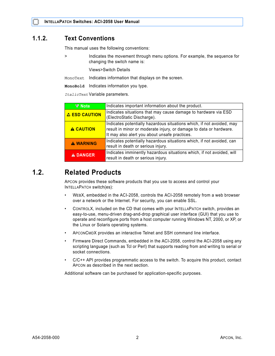 Text conventions, Related products | MultiDyne ACI-2058 User Manual | Page 6 / 200