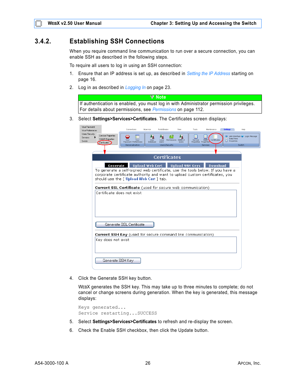 Establishing ssh connections | MultiDyne ACI-2058 User Manual | Page 65 / 200