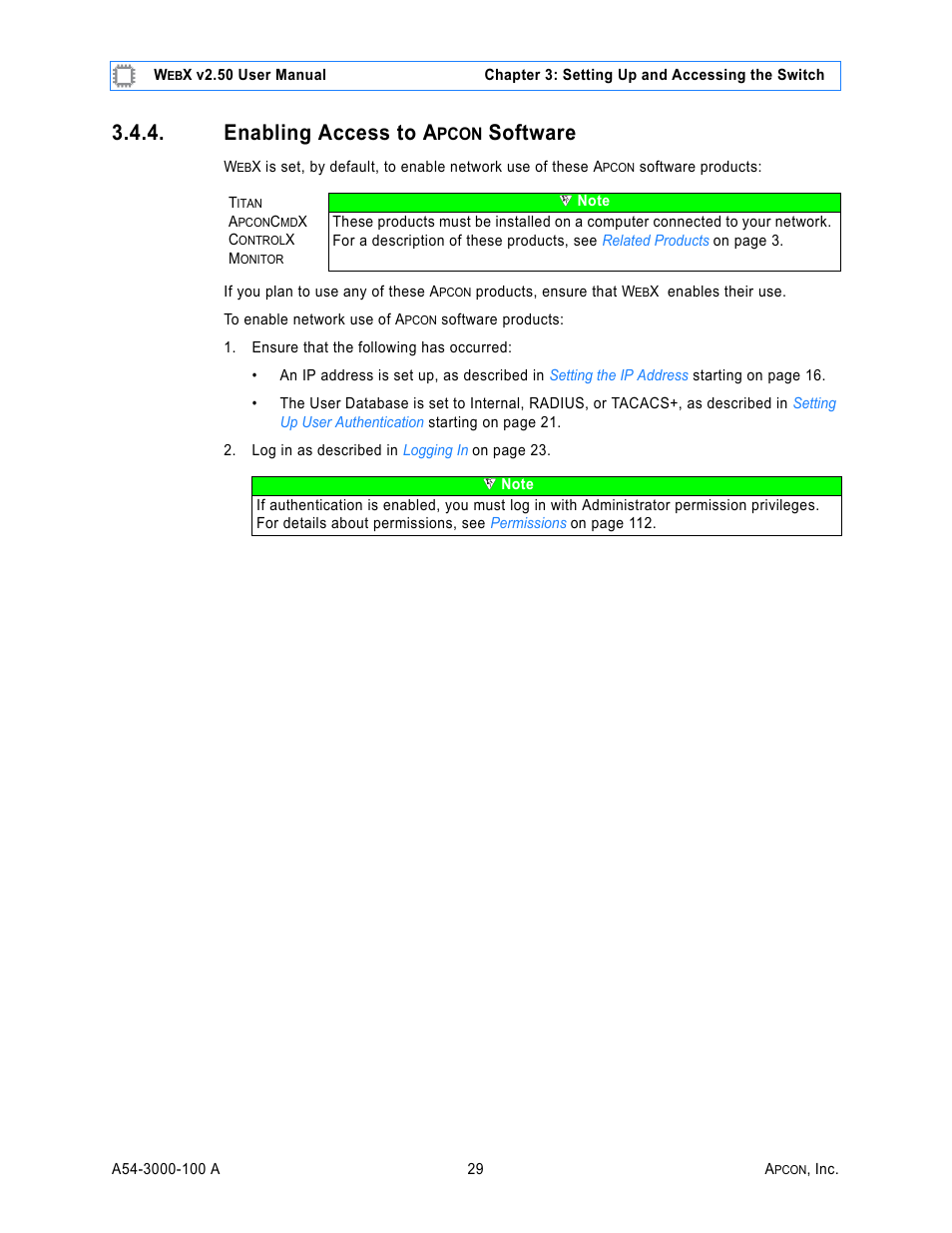 Enabling access to apcon software, Enabling access to a, Pcon | Software | MultiDyne ACI-2058 User Manual | Page 68 / 200