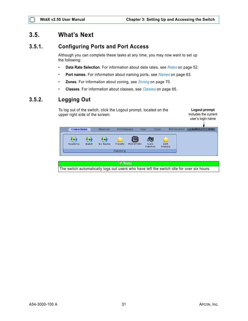 What’s next, Configuring ports and port access, Logging out | MultiDyne ACI-2058 User Manual | Page 70 / 200