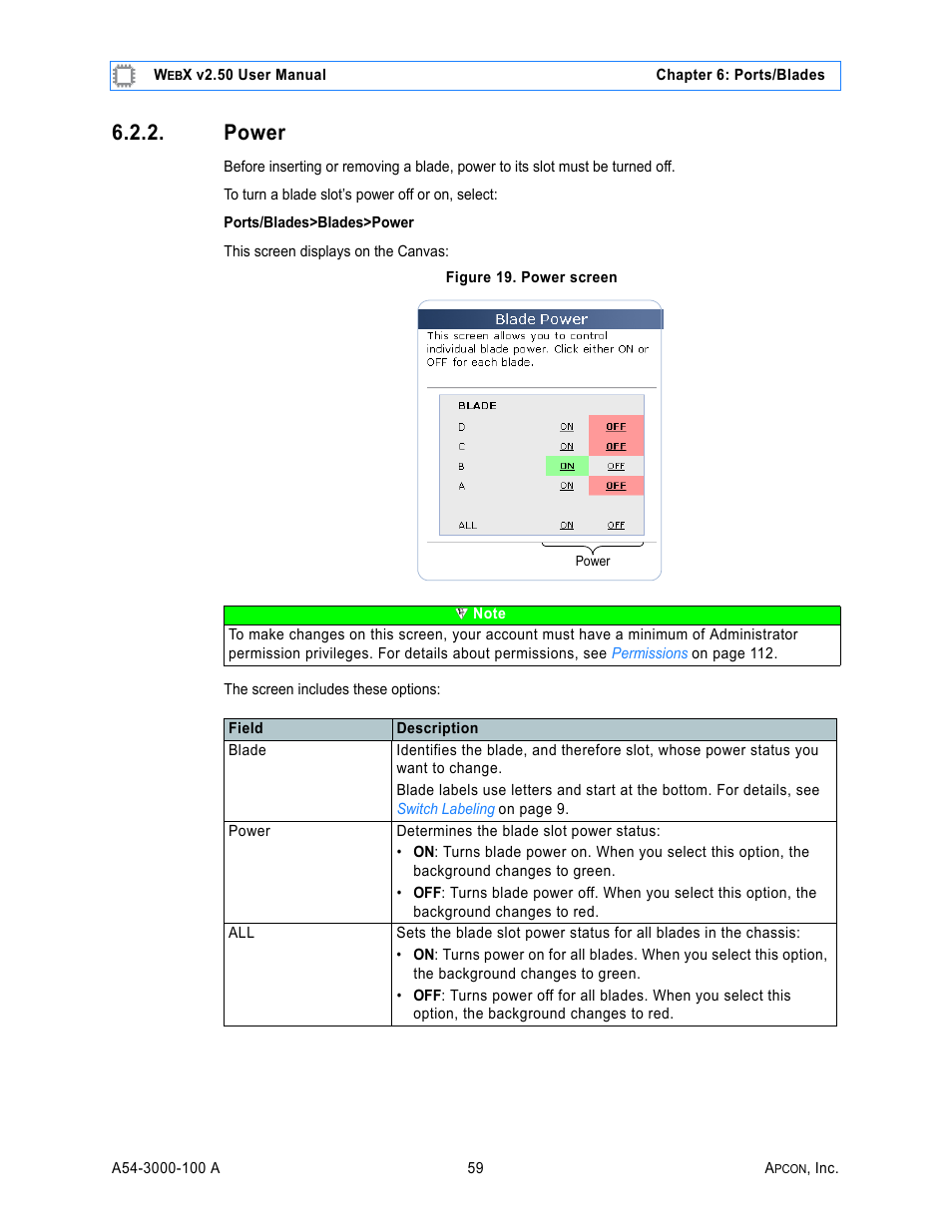 Power, Figure 19. power screen | MultiDyne ACI-2058 User Manual | Page 98 / 200