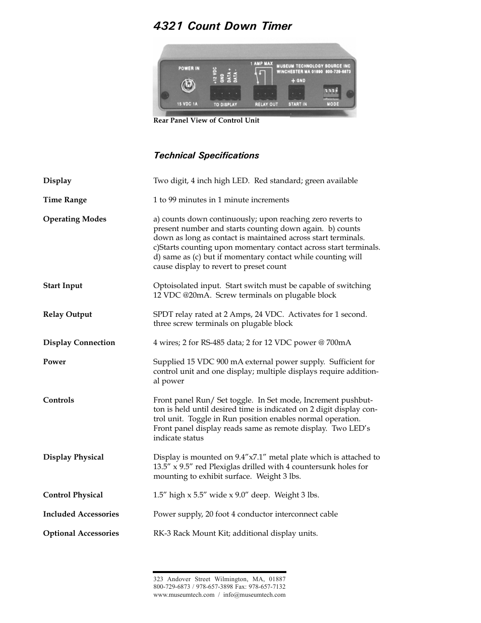 4321 count down timer | Museum Technology Source 4321 Count Down Timer User Manual | Page 2 / 6