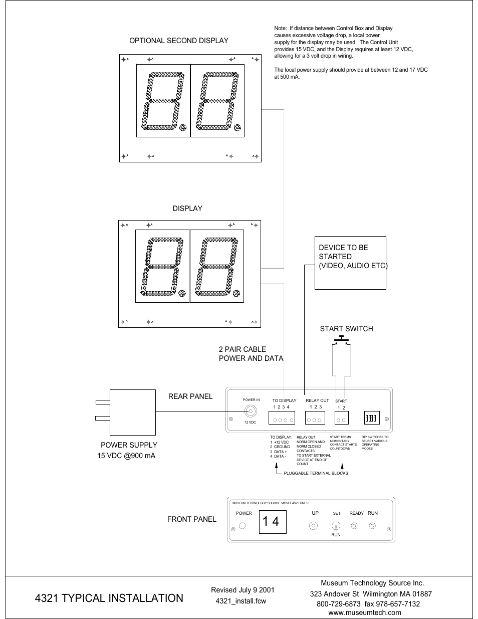 4321 typical installation | Museum Technology Source 4321 Count Down Timer User Manual | Page 4 / 6