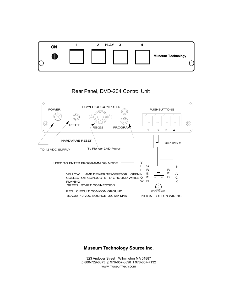 Rear panel, dvd-204 control unit, Museum technology source inc | Museum Technology Source DVD-204-BR Control for Pioneer BluRay User Manual | Page 6 / 6