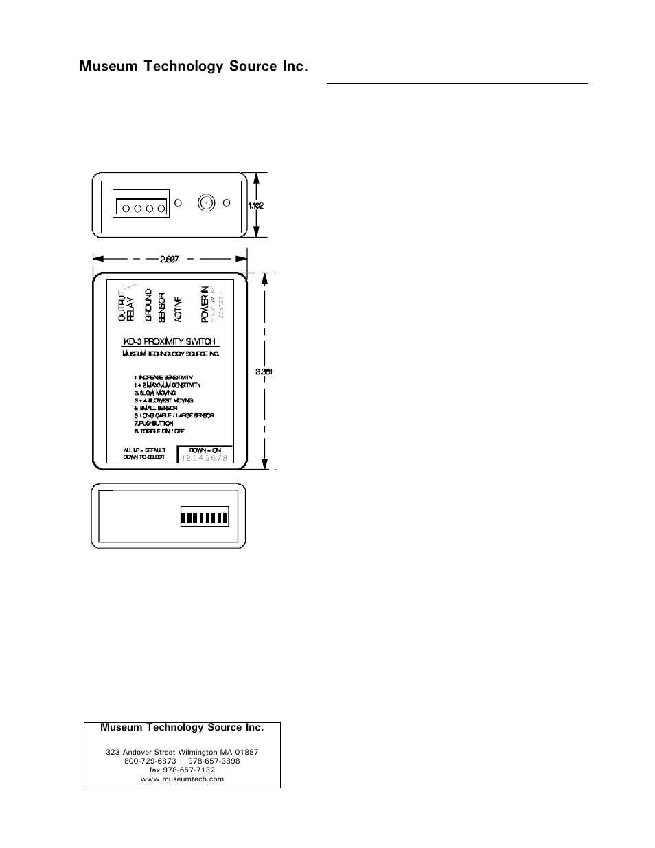 Museum Technology Source KD-3 Proximity Switch User Manual | 3 pages