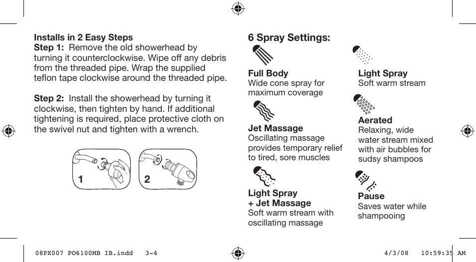 Conair Wall-Mount Showerhead PO6100MB User Manual | Page 2 / 2