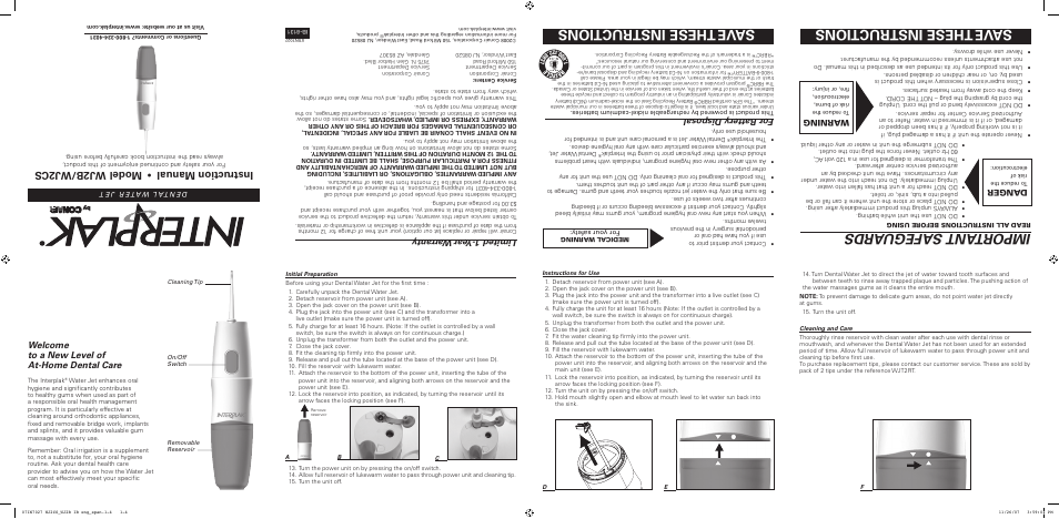 Conair INTERPLAK WJ2B User Manual | 2 pages