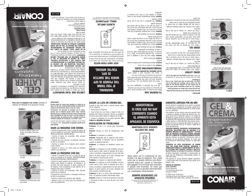 Conair HGL1 User Manual | Page 2 / 2