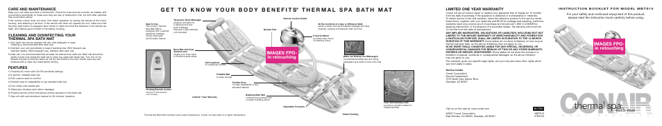 Thermal spa, Bath mat, Care and maintenance | Features, Limited one year warranty | Conair Foot Rollers User Manual | Page 2 / 2