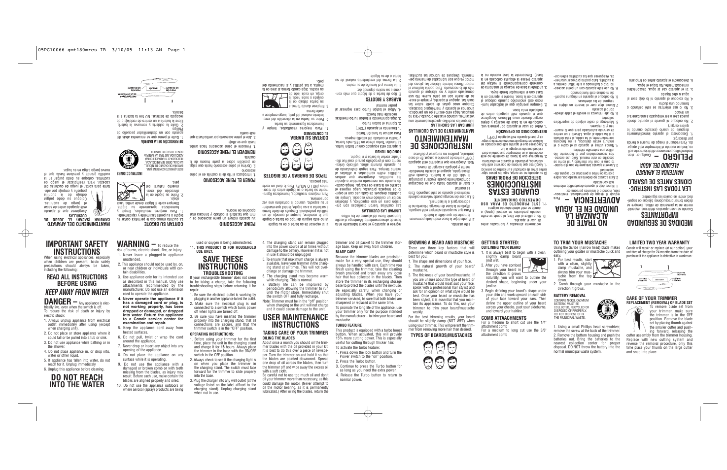 Conair GMT180MRCS User Manual | 2 pages