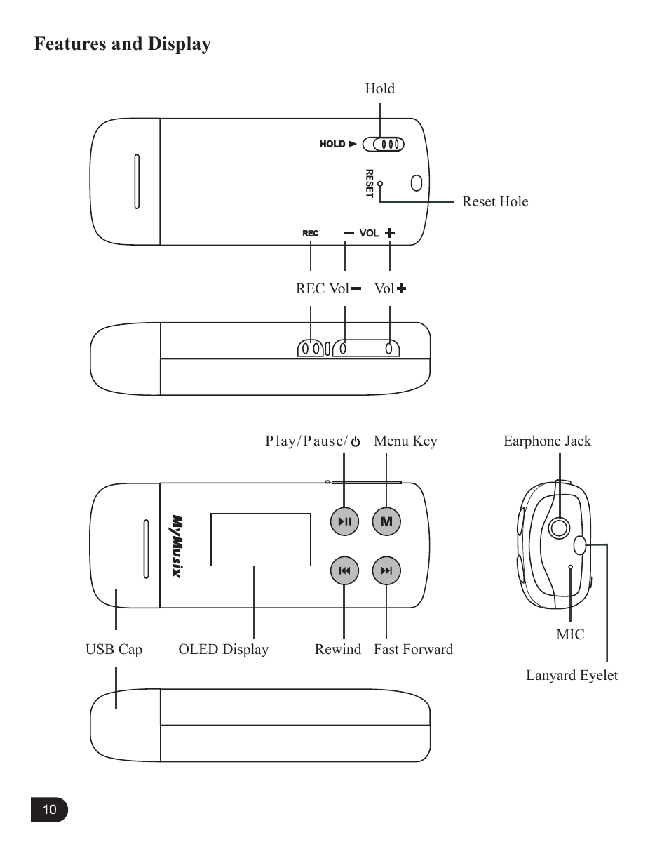 Features and display | MyMusix PD-6070 User Manual | Page 11 / 33