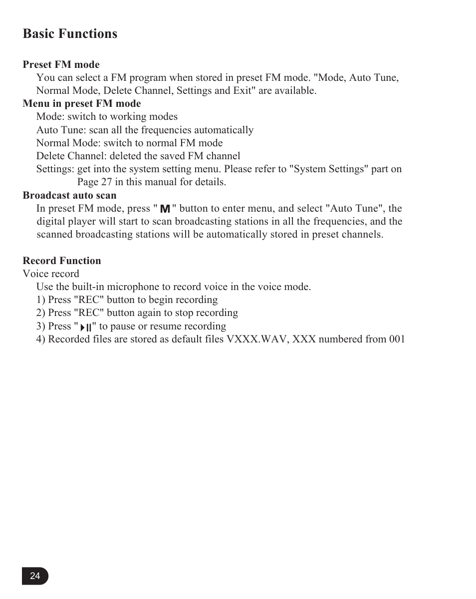 Basic functions | MyMusix PD-6070 User Manual | Page 25 / 33